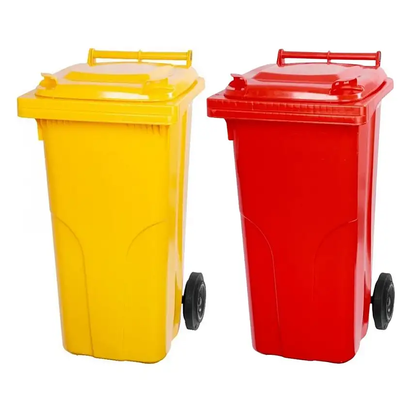 SuperSparSet 2x PROREGAL 2-Rad-Mülltonne MGB | HDPE-Kunststoff | 120 Liter | Gelb & Rot