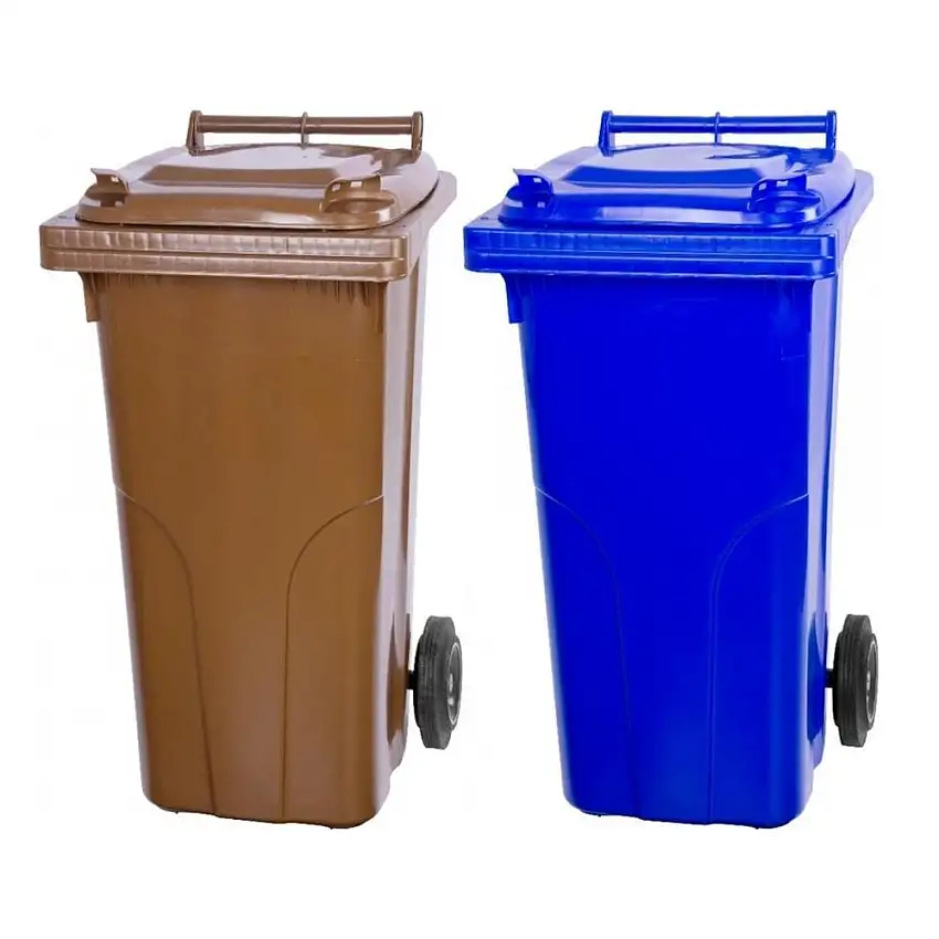SuperSparSet 2x PROREGAL 2-Rad-Mülltonne MGB | HDPE-Kunststoff | 120 Liter | Braun & Blau