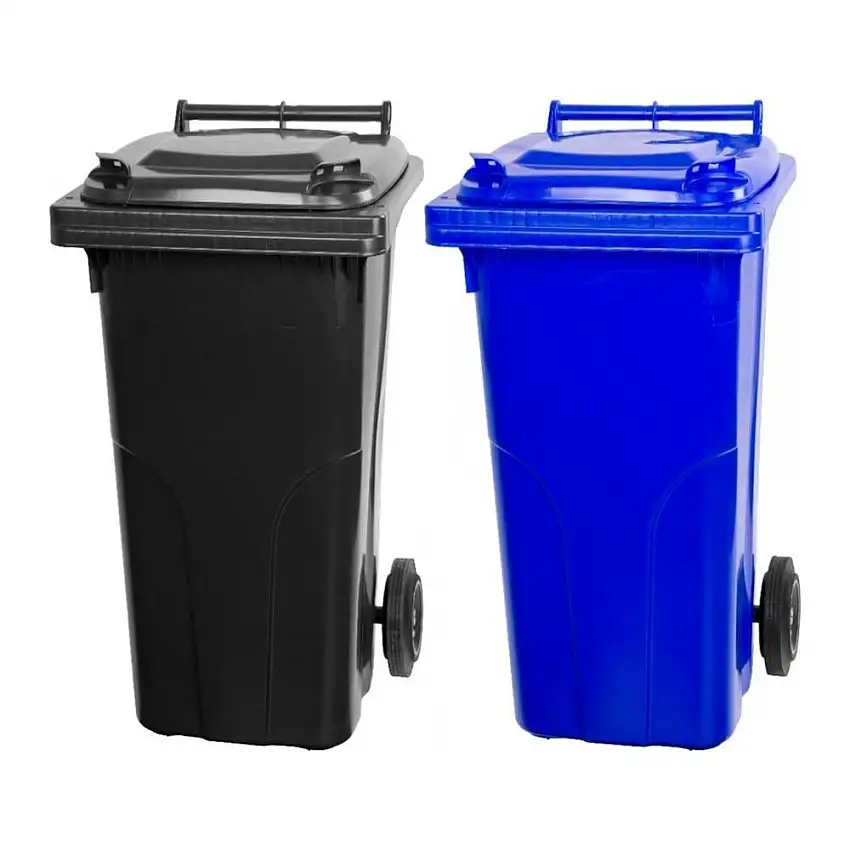 SuperSparSet 2x PROREGAL 2-Rad-Mülltonne MGB | HDPE-Kunststoff | 120 Liter | Grau/Schwarz & Blau
