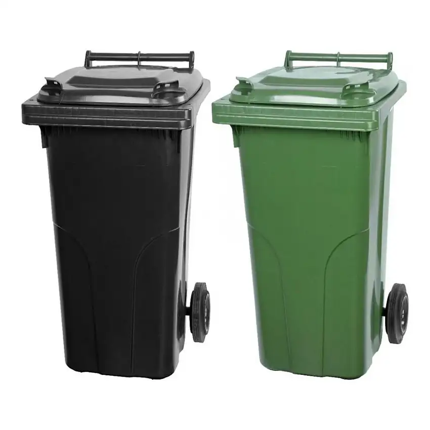 SuperSparSet 2x PROREGAL 2-Rad-Mülltonne MGB | HDPE-Kunststoff | 120 Liter | Grau/Schwarz & Grün
