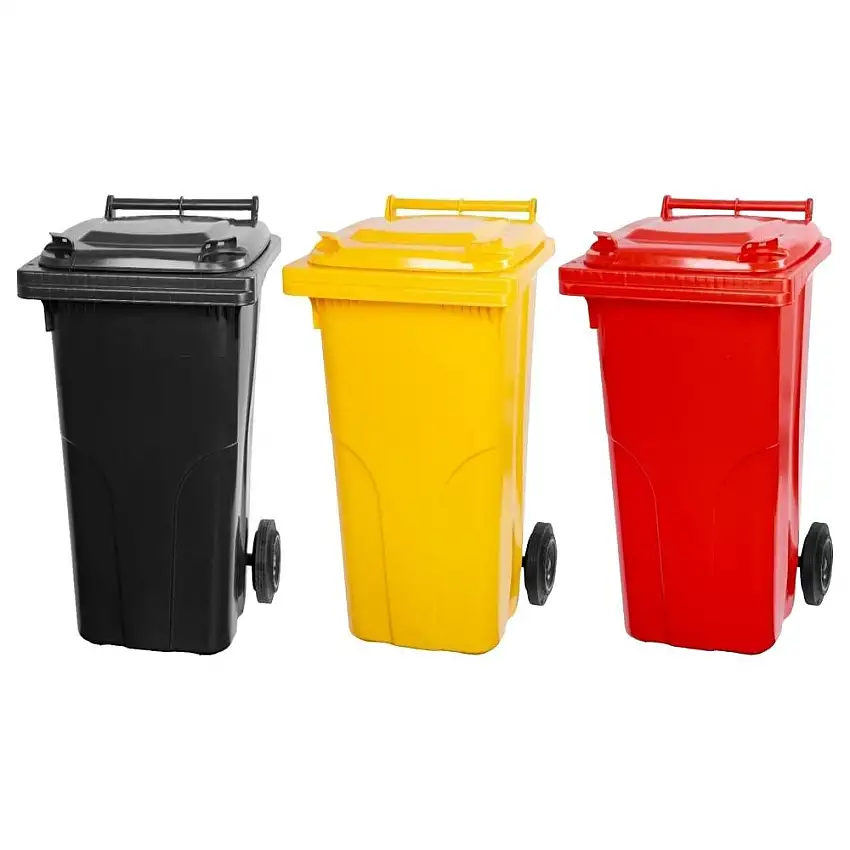 SuperSparSet 3x PROREGAL 2-Rad-Mülltonne MGB | HDPE-Kunststoff | 120 Liter Grau/Schwarz & Gelb & Rot