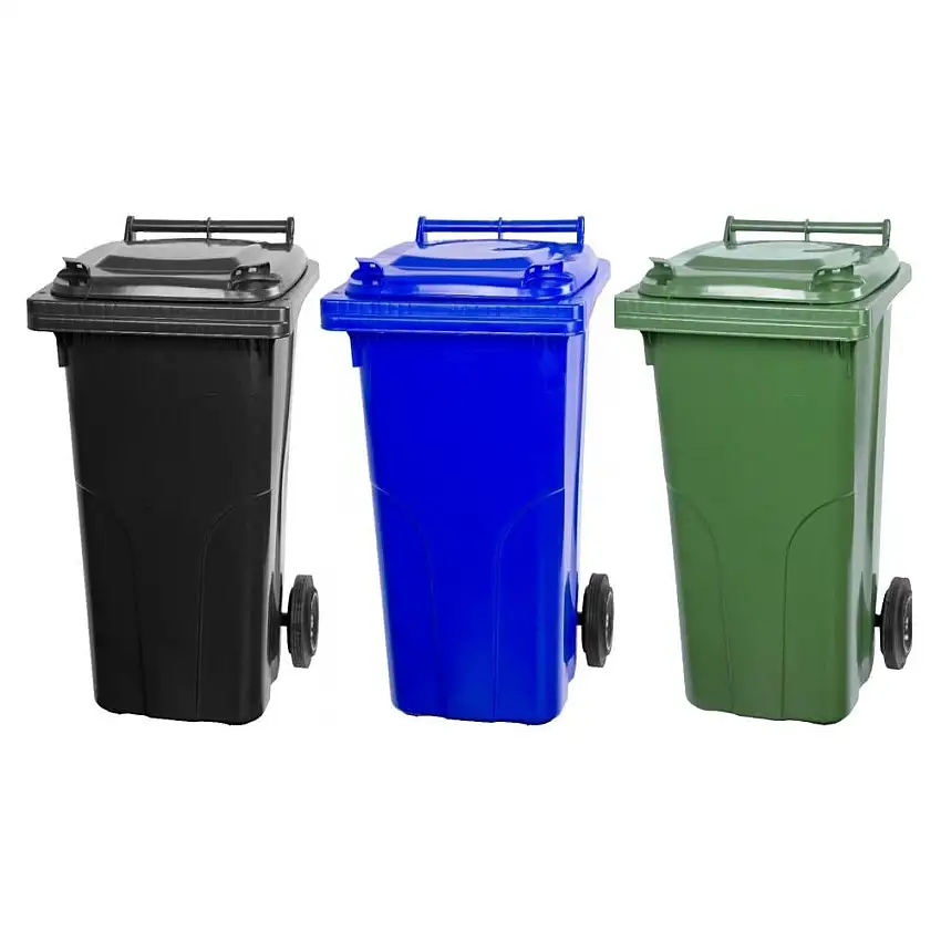 SuperSparSet 3x PROREGAL 2-Rad-Mülltonne MGB | HDPE-Kunststoff | 120 Liter Grau/Schwarz & Blau & Grün