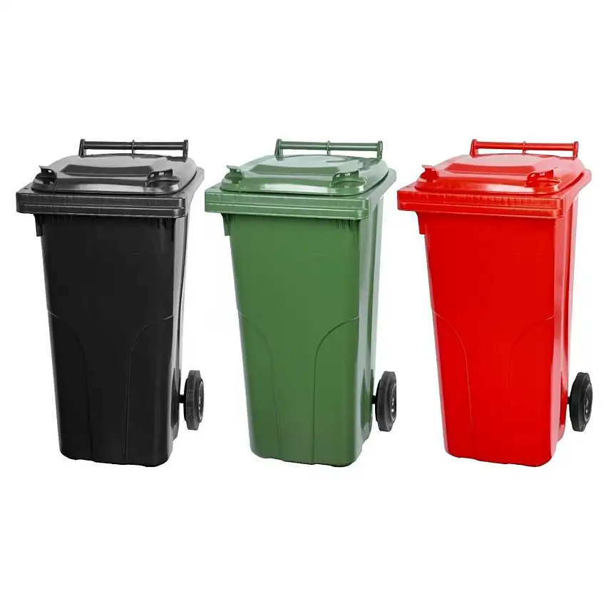 SuperSparSet 3x PROREGAL 2-Rad-Mülltonne MGB | HDPE-Kunststoff | 120 Liter Grau/Schwarz & Grün & Rot