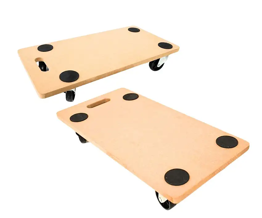 Profi Transportroller mit 4 Rollen | HxBxT 11,5x30x60cm | Traglast 200kg | MDF Holzplatte | Braun | 2 Stück | Möbelroller Möbelhund