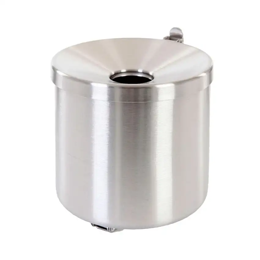 Runder Sicherheits-Wandaschenbecher mit Kippvorrichtung | 2 Liter, HxØ 16x16cm | Edelstahl | Silber