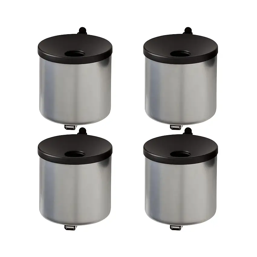 SuperSparSet 4x Runder feuerlöschender Wandaschenbecher | 2 Liter | HxØ 16x16cm | Metal | Silber mit schwarzem Deckel