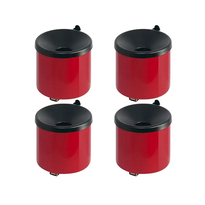 SuperSparSet 4x Runder feuerlöschender Wandaschenbecher | 2 Liter | HxØ 16x16cm | Metal | Rot mit schwarzem Decker