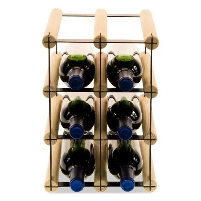 Modulares Weinregal VINOTECA MOD METAL | HxBxT 32,5x22,5x24,5cm | 2x3 Flaschen | Massives Kiefernholz | Natur