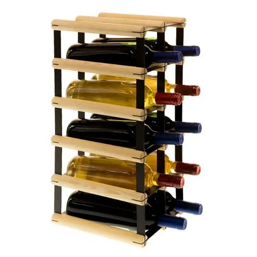 Modulares Weinregal VINOTECA MOD METAL | HxBxT 52,5x22,5x24,5cm | 2x5 Flaschen | Massives Kiefernholz | Natur