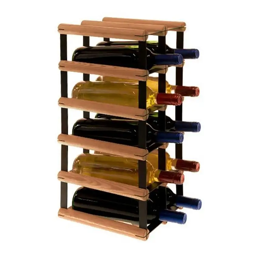 Modulares Weinregal VINOTECA MOD METAL | HxBxT 52,5x22,5x24,5cm | 2x5 Flaschen | Massives Kiefernholz | Braun geölt