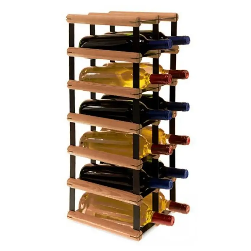 Modulares Weinregal VINOTECA MOD METAL | HxBxT 62,5x22,5x24,5cm | 2x6 Flaschen | Massives Kiefernholz | Braun geölt