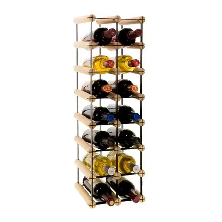 Modulares Weinregal VINOTECA MOD METAL | HxBxT 72,5x22,5x24,5cm | 2x7 Flaschen | Massives Kiefernholz | Natur