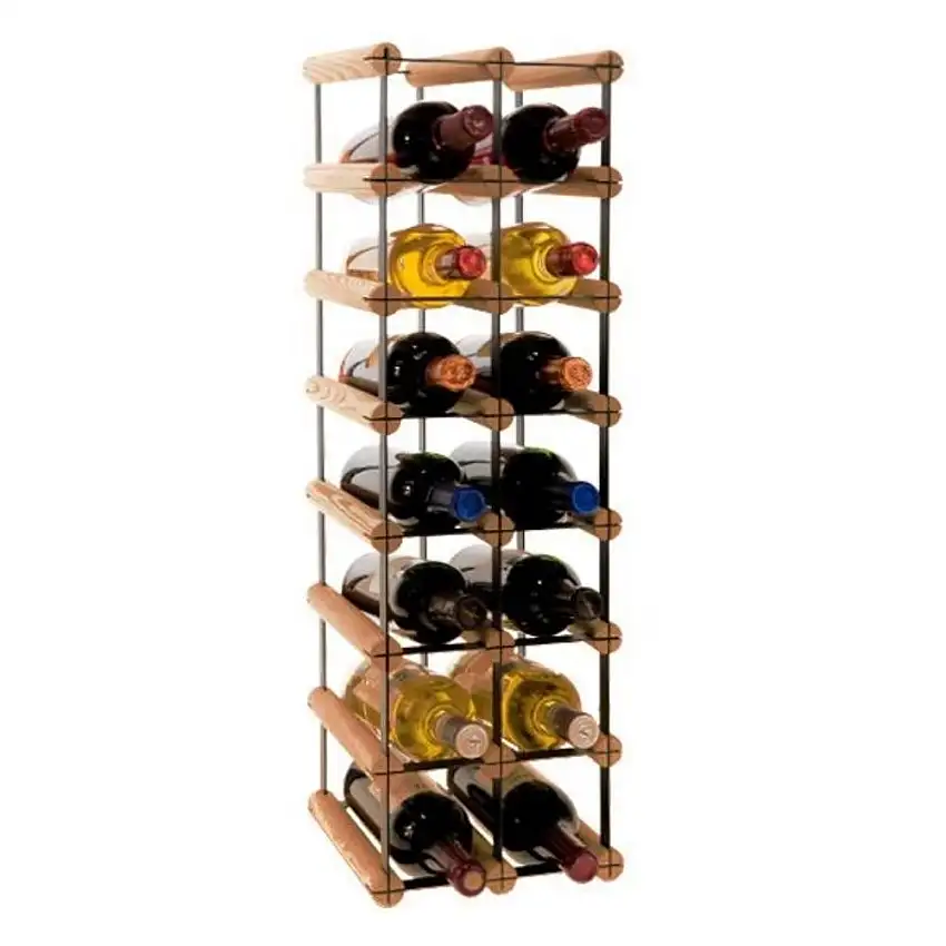 Modulares Weinregal VINOTECA MOD METAL | HxBxT 72,5x22,5x24,5cm | 2x7 Flaschen | Massives Kiefernholz | Braun geölt