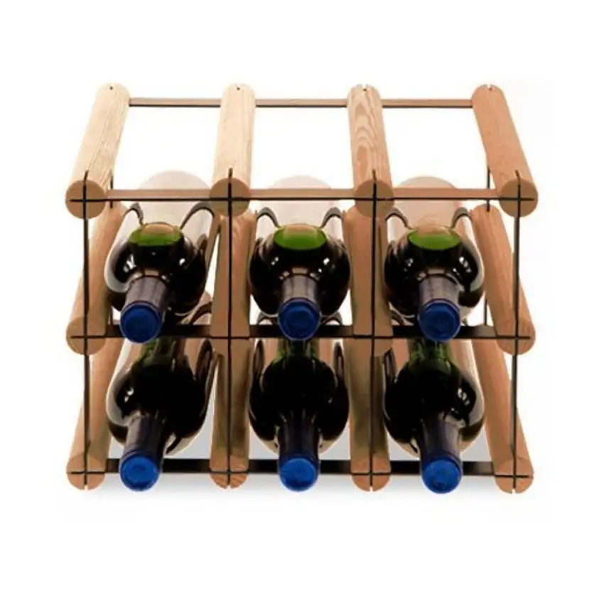 Modulares Weinregal VINOTECA MOD METAL | HxBxT 22,5x32,5x24,5cm | 3x2 Flaschen | Massives Kiefernholz | Braun geölt