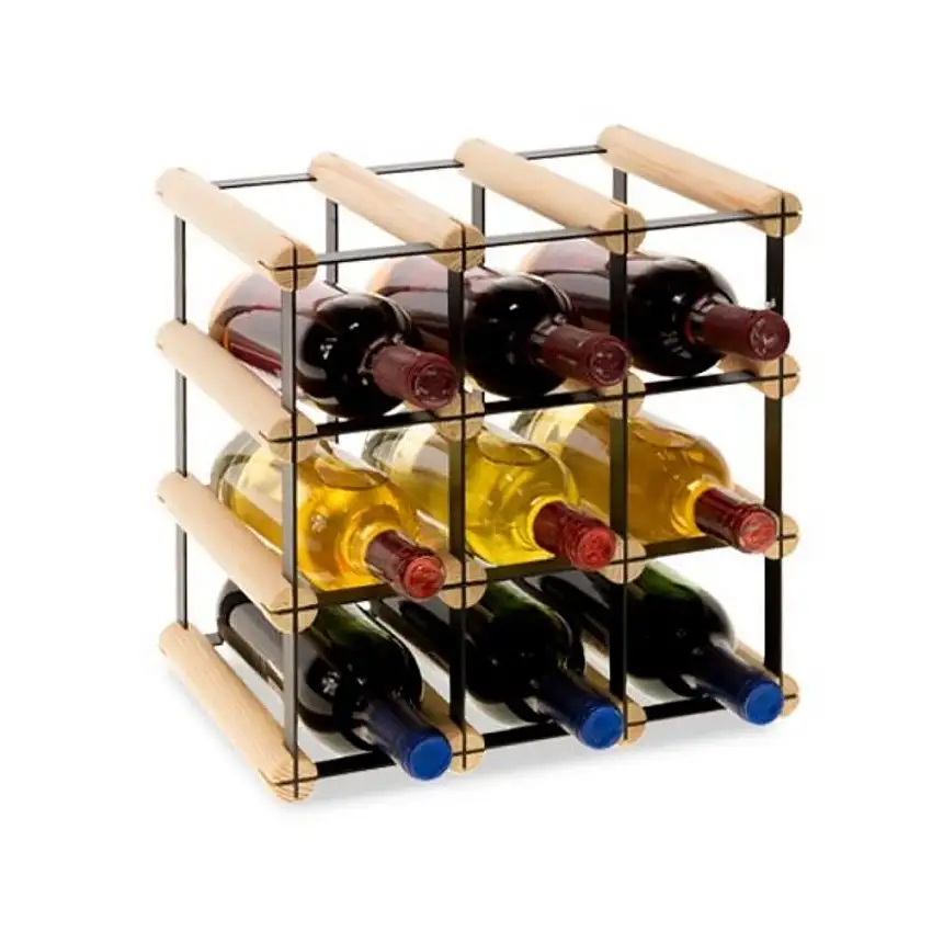 Modulares Weinregal VINOTECA MOD METAL | HxBxT 32,5x32,5x24,5cm | 3x3 Flaschen | Massives Kiefernholz | Natur