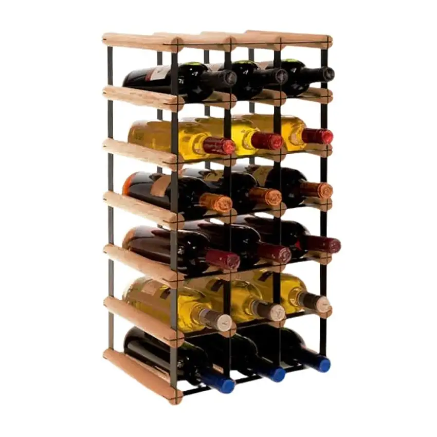 Modulares Weinregal VINOTECA MOD METAL | HxBxT 62,5x32,5x24,5cm | 3x6 Flaschen | Massives Kiefernholz | Braun geölt