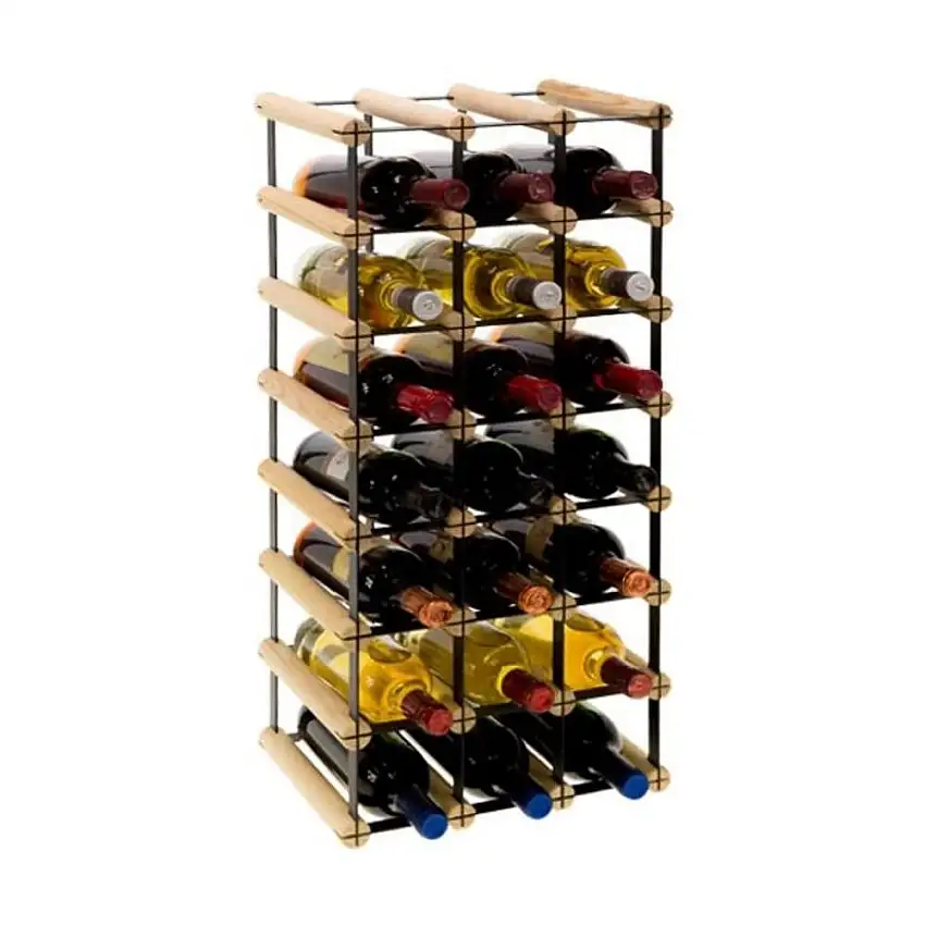 Modulares Weinregal VINOTECA MOD METAL | HxBxT 72,5x32,5x24,5cm | 3x7 Flaschen | Massives Kiefernholz | Natur