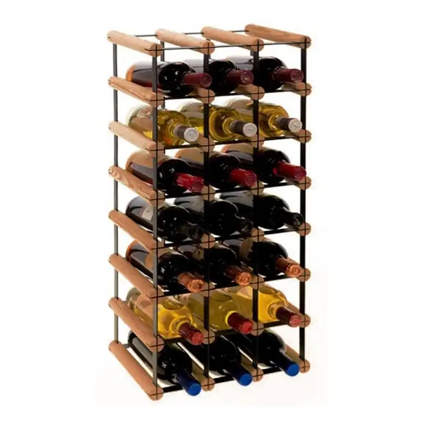 Modulares Weinregal VINOTECA MOD METAL | HxBxT 72,5x32,5x24,5cm | 3x7 Flaschen | Massives Kiefernholz | Braun geölt
