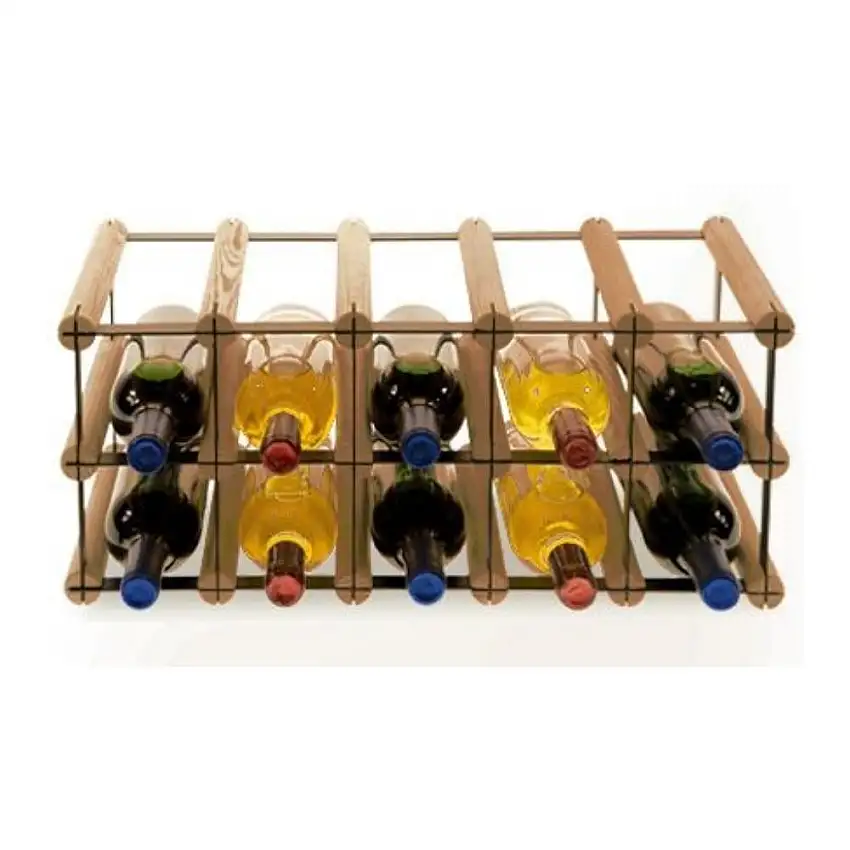 Modulares Weinregal VINOTECA MOD METAL | HxBxT 22,5x52,5x24,5cm | 5x2 Flaschen | Massives Kiefernholz | Braun geölt