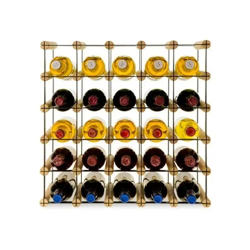Modulares Weinregal VINOTECA MOD METAL | HxBxT 52,5x52,5x24,5cm | 5x5 Flaschen | Massives Kiefernholz | Natur
