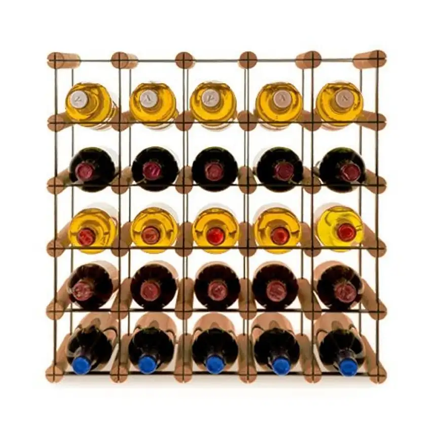 Modulares Weinregal VINOTECA MOD METAL | HxBxT 52,5x52,5x24,5cm | 5x5 Flaschen | Massives Kiefernholz | Braun geölt