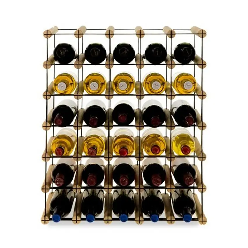 Modulares Weinregal VINOTECA MOD METAL | HxBxT 62,5x52,5x24,5cm | 5x6 Flaschen | Massives Kiefernholz | Natur