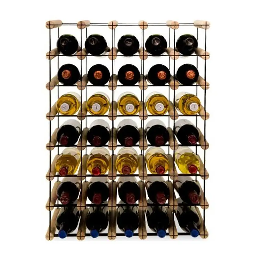 Modulares Weinregal VINOTECA MOD METAL | HxBxT 72,5x52,5x24,5cm | 5x7 Flaschen | Massives Kiefernholz | Natur