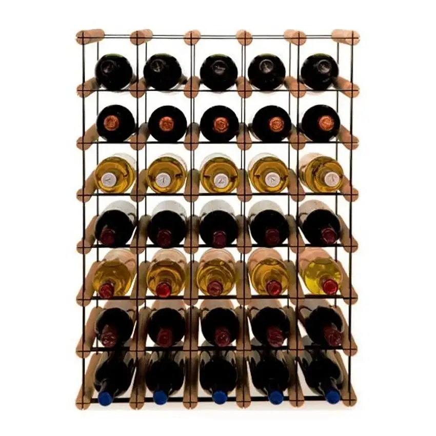 Modulares Weinregal VINOTECA MOD METAL | HxBxT 72,5x52,5x24,5cm | 5x7 Flaschen | Massives Kiefernholz | Braun geölt