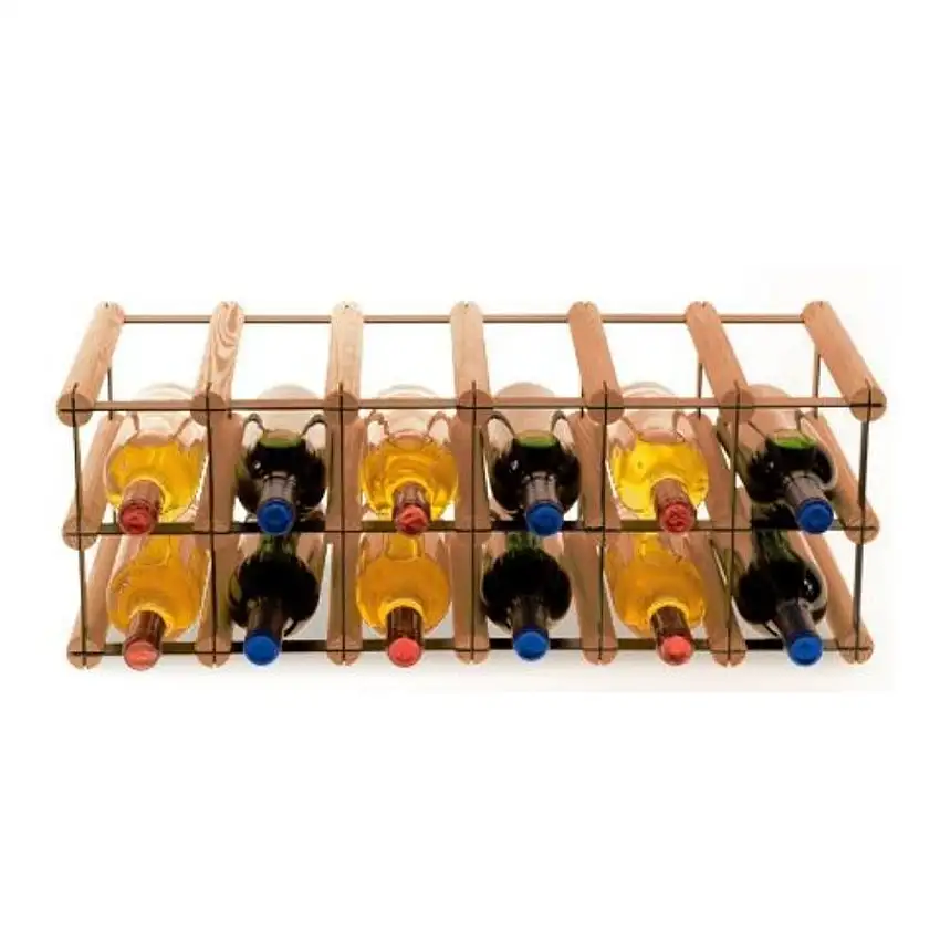 Modulares Weinregal VINOTECA MOD METAL | HxBxT 22,5x62,5x24,5cm | 6x2 Flaschen | Massives Kiefernholz | Braun geölt