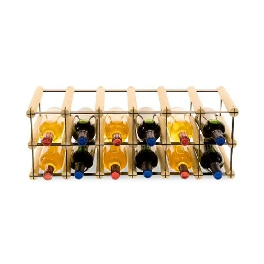 Modulares Weinregal VINOTECA MOD METAL | HxBxT 22,5x62,5x24,5cm | 6x2 Flaschen | Massives Kiefernholz | Natur