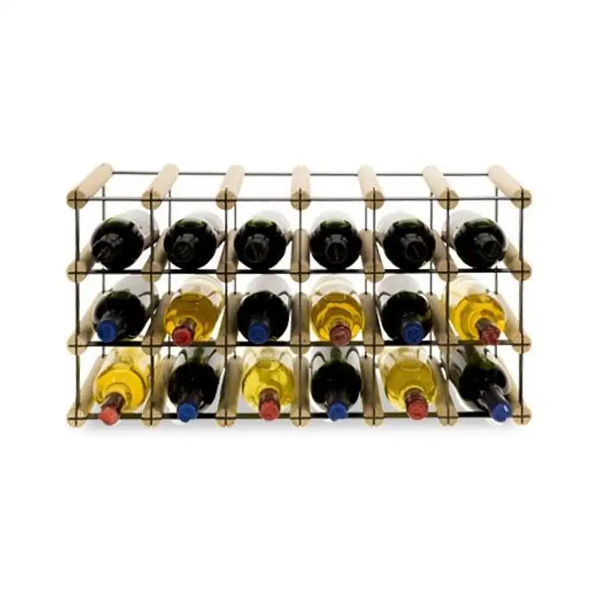 Modulares Weinregal VINOTECA MOD METAL | HxBxT 32,5x62,5x24,5cm | 6x3 Flaschen | Massives Kiefernholz | Natur