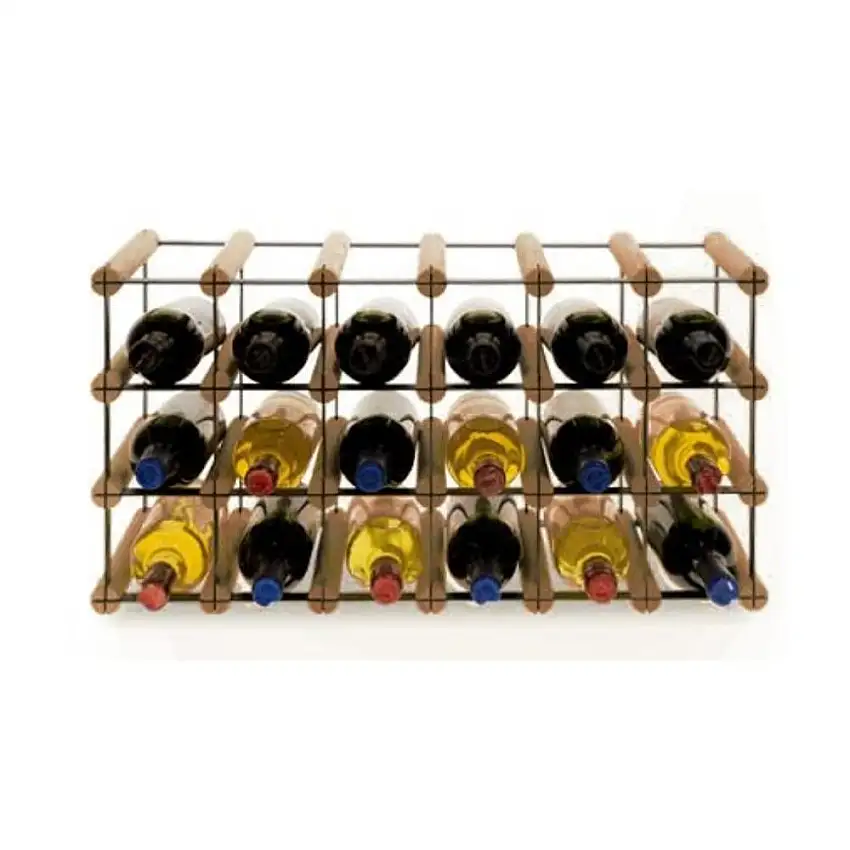 Modulares Weinregal VINOTECA MOD METAL | HxBxT 32,5x62,5x24,5cm | 6x3 Flaschen | Massives Kiefernholz | Braun geölt