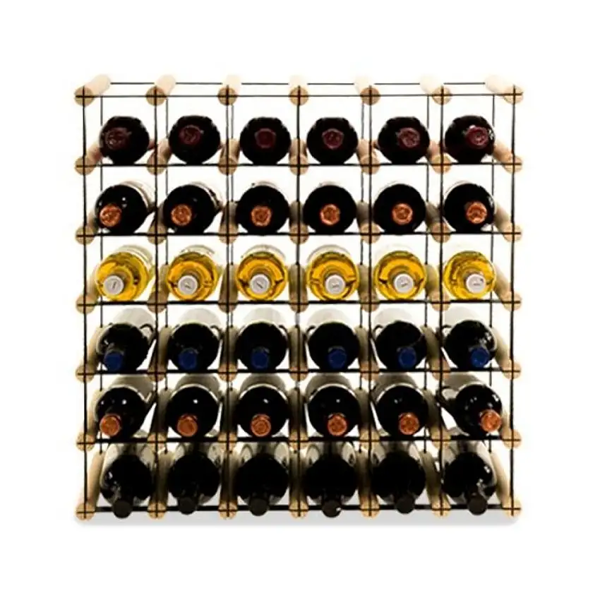 Modulares Weinregal VINOTECA MOD METAL | HxBxT 62,5x62,5x24,5cm | 6x6 Flaschen | Massives Kiefernholz | Natur