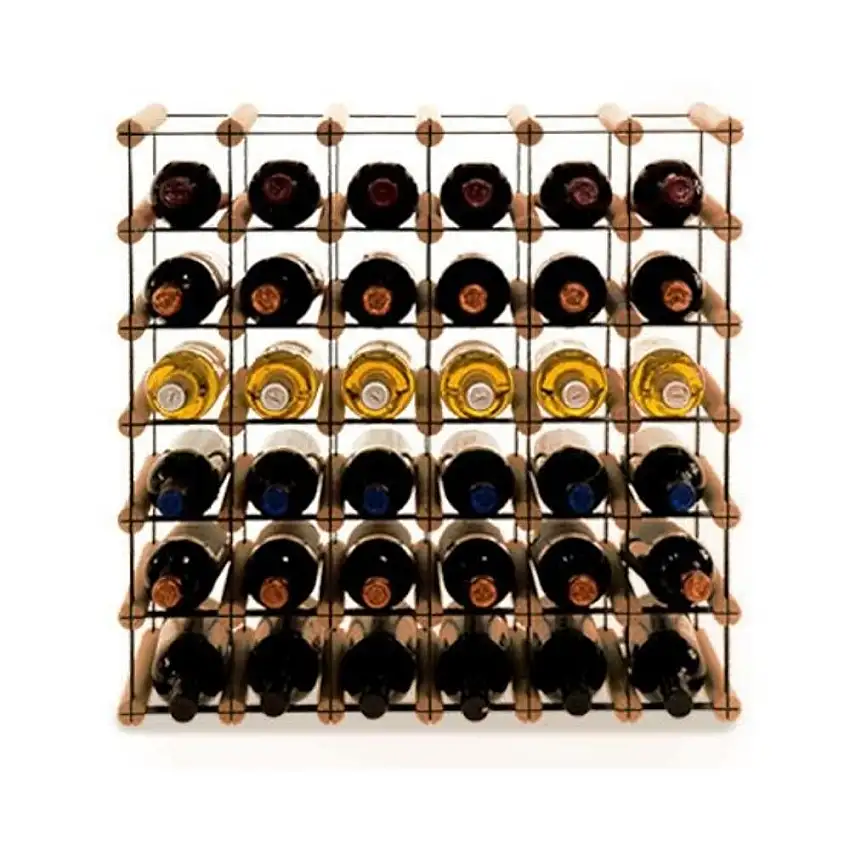 Modulares Weinregal VINOTECA MOD METAL | HxBxT 52,5x62,5x24,5cm | 6x5 Flaschen | Massives Kiefernholz | Braun geölt