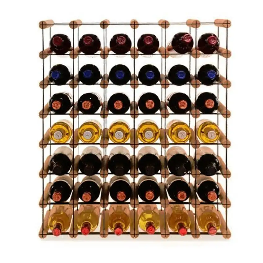 Modulares Weinregal VINOTECA MOD METAL | HxBxT 72,5x62,5x24,5cm | 6x7 Flaschen | Massives Kiefernholz | Braun geölt