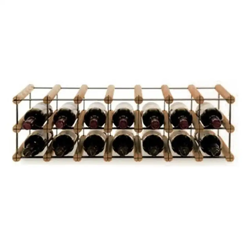 Modulares Weinregal VINOTECA MOD METAL | HxBxT 22,5x72,5x24,5cm | 7x2 Flaschen | Massives Kiefernholz | Braun geölt