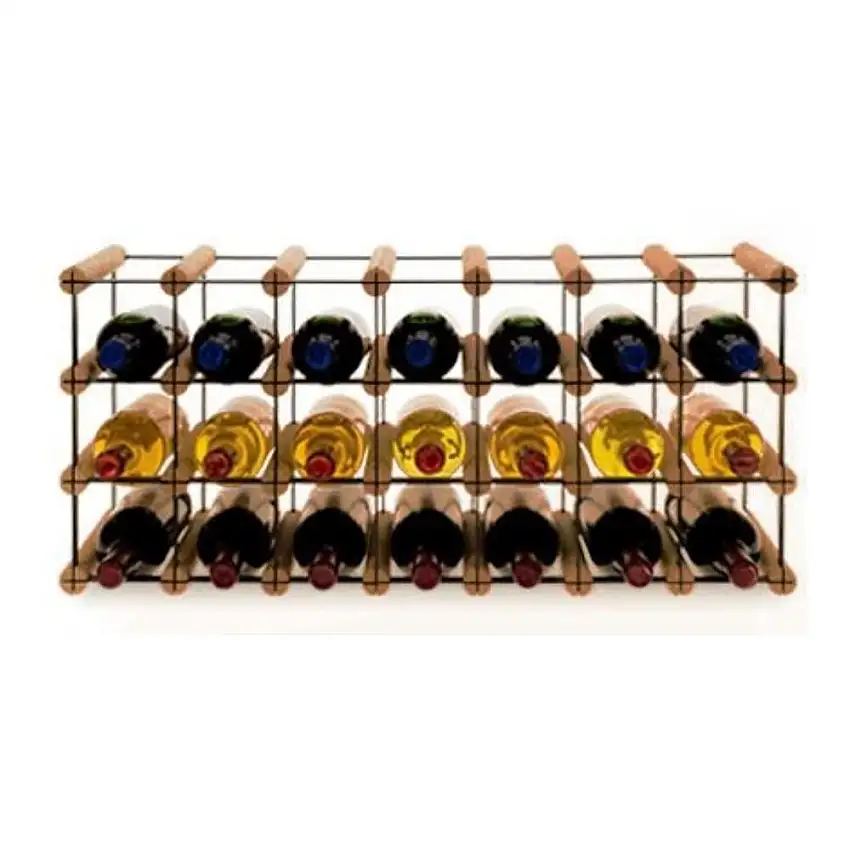 Modulares Weinregal VINOTECA MOD METAL | HxBxT 32,5x72,5x24,5cm | 7x3 Flaschen | Massives Kiefernholz | Braun geölt