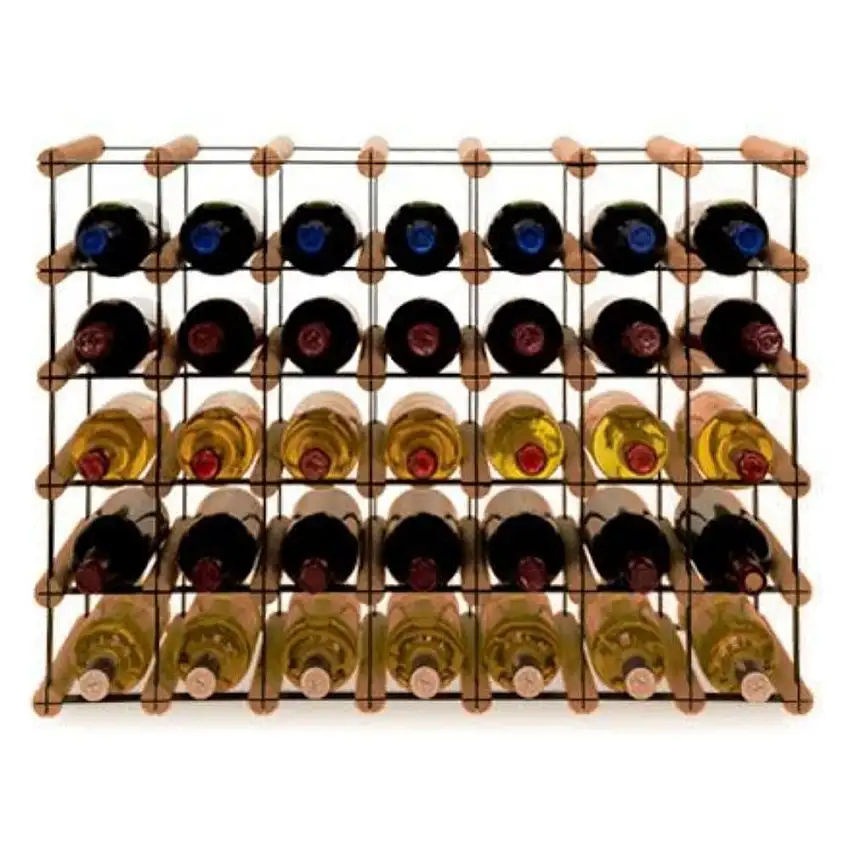Modulares Weinregal VINOTECA MOD METAL | HxBxT 52,5x72,5x24,5cm | 7x5 Flaschen | Massives Kiefernholz | Braun geölt