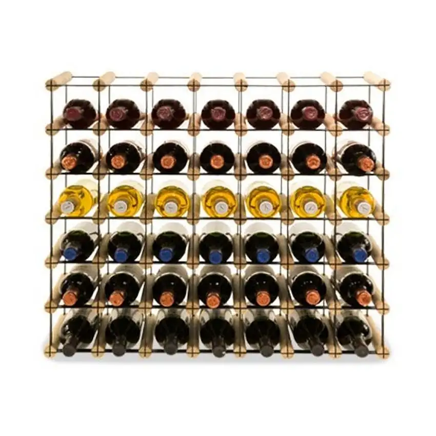 Modulares Weinregal VINOTECA MOD METAL | HxBxT 62,5x72,5x24,5cm | 7x6 Flaschen | Massives Kiefernholz | Natur