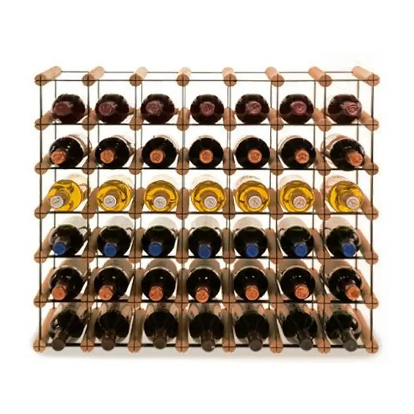 Modulares Weinregal VINOTECA MOD METAL | HxBxT 62,5x72,5x24,5cm | 7x6 Flaschen | Massives Kiefernholz | Braun geölt