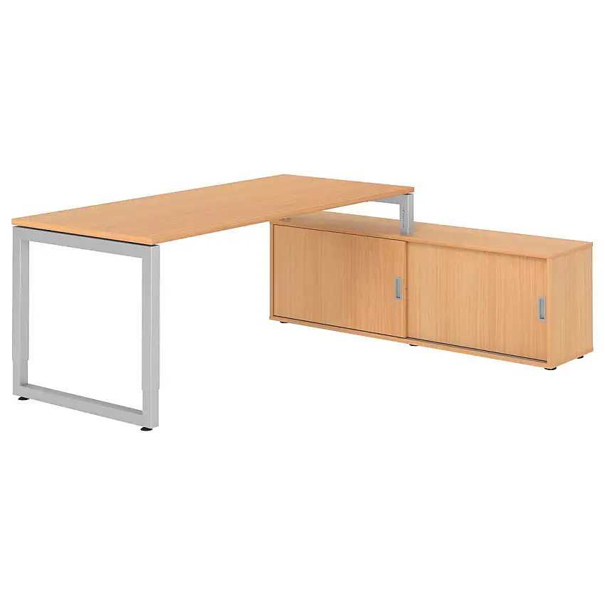 Hammerbacher RSE19SB Schreibtisch-Kombi RSE19 mit Sideboard 1750S 180 x 80 cm, Buche-Dekor/Silber