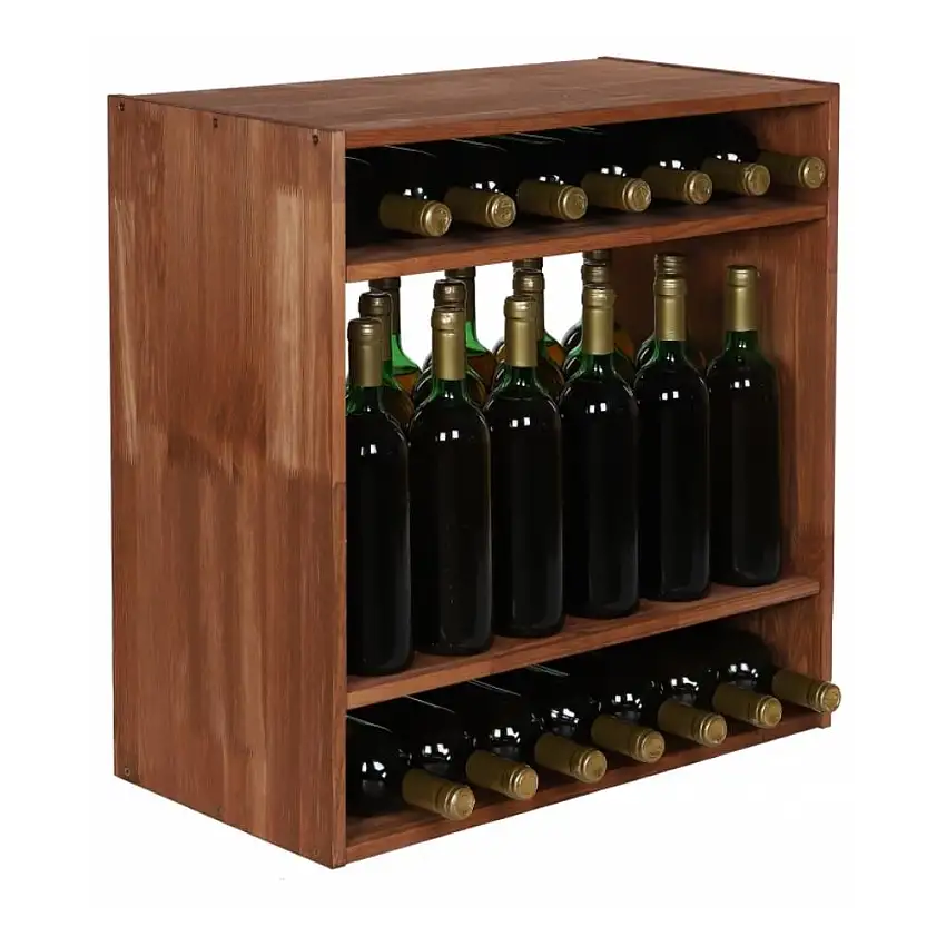 Modulares Weinregal VINCELLAR MOD | HxBxT 60x60x30cm | Standflaschen Modul für 32 Flaschen | Massives Kiefernholz | Braun geölt