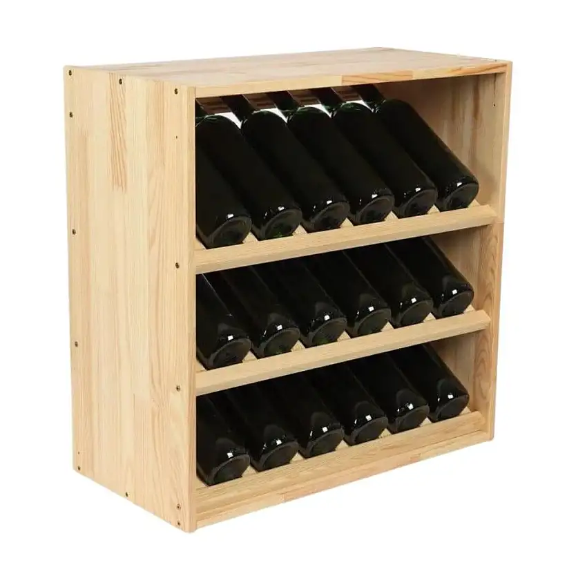 Modulares Weinregal VINCELLAR MOD | HxBxT 60x60x30cm | Schräg Modul für 18 Flaschen | Massives Kiefernholz | Natur
