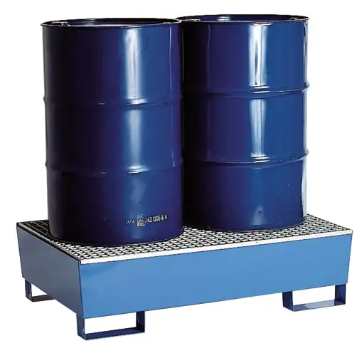 Schulte Auffangwanne Fasspalette | HxBxT 26x130x130cm | 209L | für 2 Fässer | inkl. Füßen | Enzianblau/Verzinkt