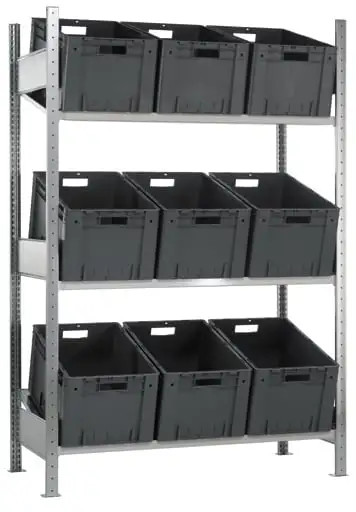 Schulte Schrägbodenregal MULTIplus150 | Grundregal ohne Behälter | HxBxT 200x100x60cm | 3 Fachböden | Traglast 150kg | Verzinkt/Lichtgrau