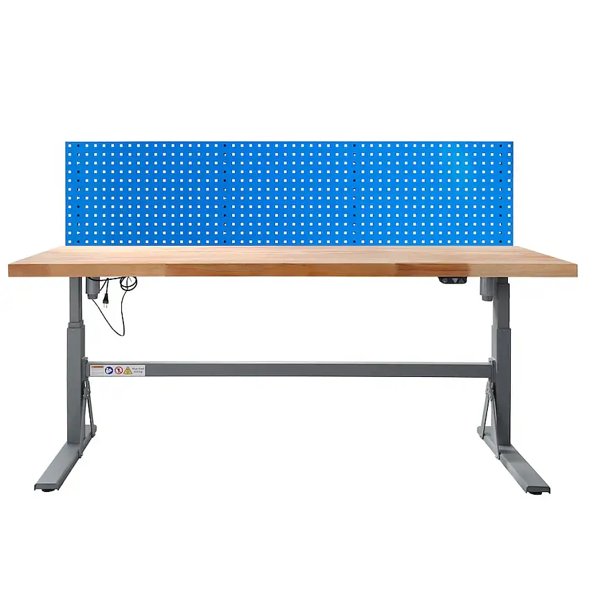 Höhenverstellbare Werkbank Giant Rhino mit Lochplatte | HxBxT 70-117x200x75cm | Traglast 300kg | Staubgrau/Lichtblau