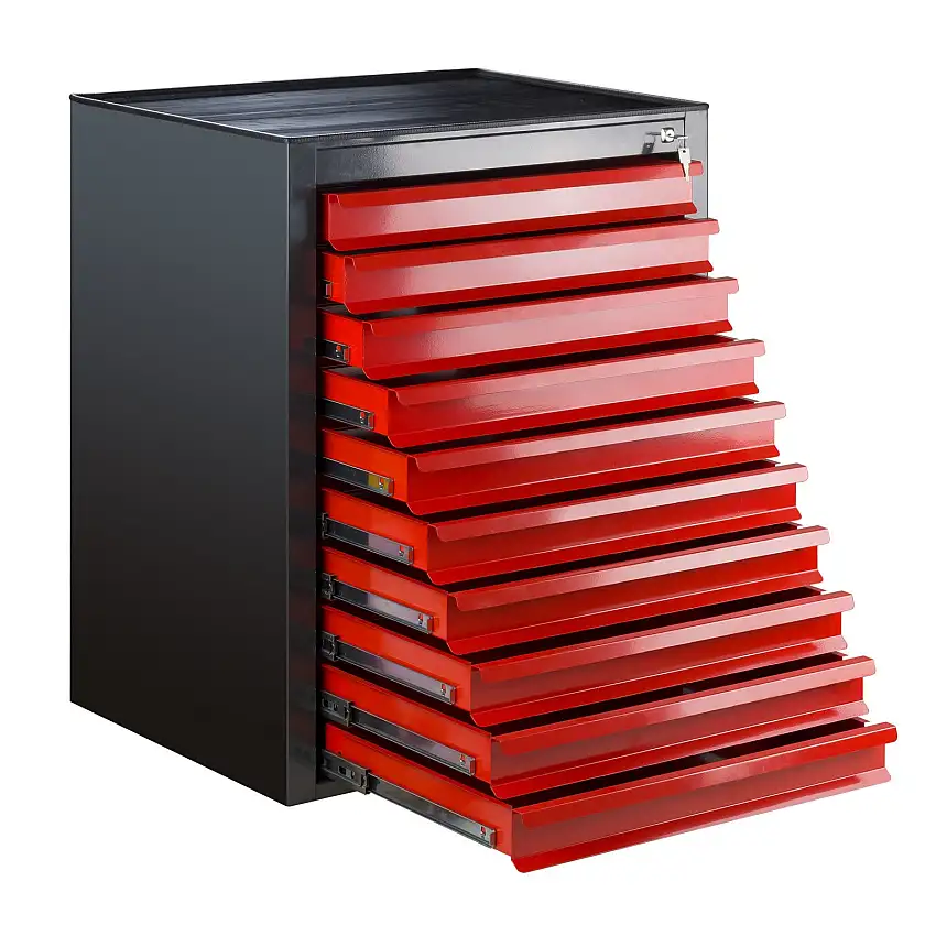 Schubladenschrank Kobra mit 10 Schubladen + Gummiauflage | HxBxT 90x71x55cm | Anthrazitgrau/Rot