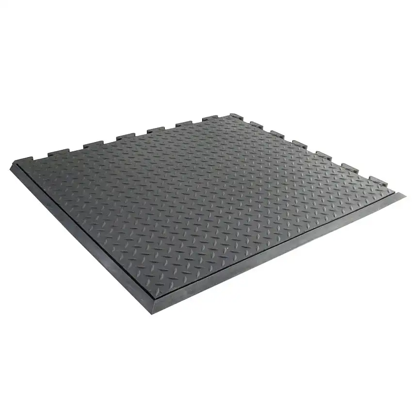 Anti-Ermüdungs-Gummifliese Eckstück Links | BxL 70x78cm | Stärke 1,2cm | Schwarz