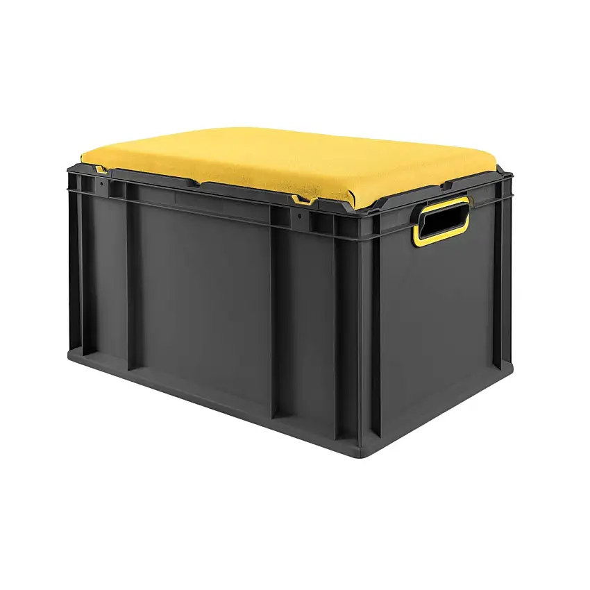 Eurobox NextGen Seat Box Gelb | HxBxT 36,5x40x60cm | 65 Liter | Griffe offen | Schwarz | Eurobehälter, Sitzbox, Transportbox, Transportbehälter, Stapelbehälter