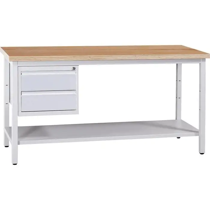 Werkbank CRICKET mit 2 Schubladen und Ablageboden | HxBxT 84x120x60cm | Traglast 150kg | Grau-Buche